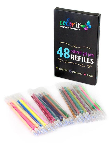 ColorIt Gel Pens For Adult Coloring Books 96 Pack - 48 Premium Quality Gel  Pens and Gel Markers for Adult Coloring with 48 Matching Refills (96 Count