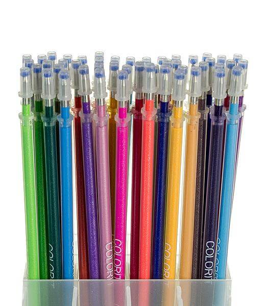ColorIt 48 Gel Pen Ink Refills for Glitter Metallic and Neon - Color Coded for Easy Replacement