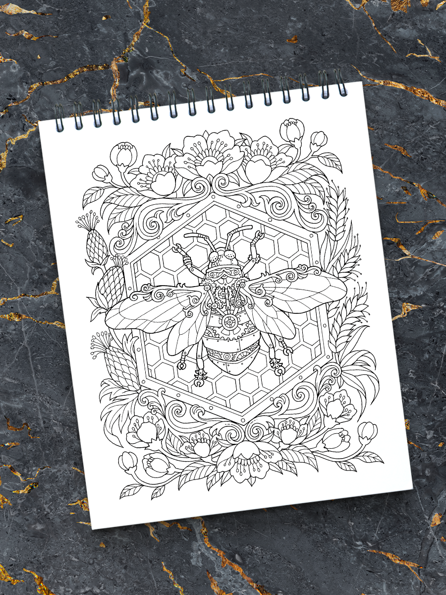 colorit 50 adult coloring book steampunk - honeybee coloring page